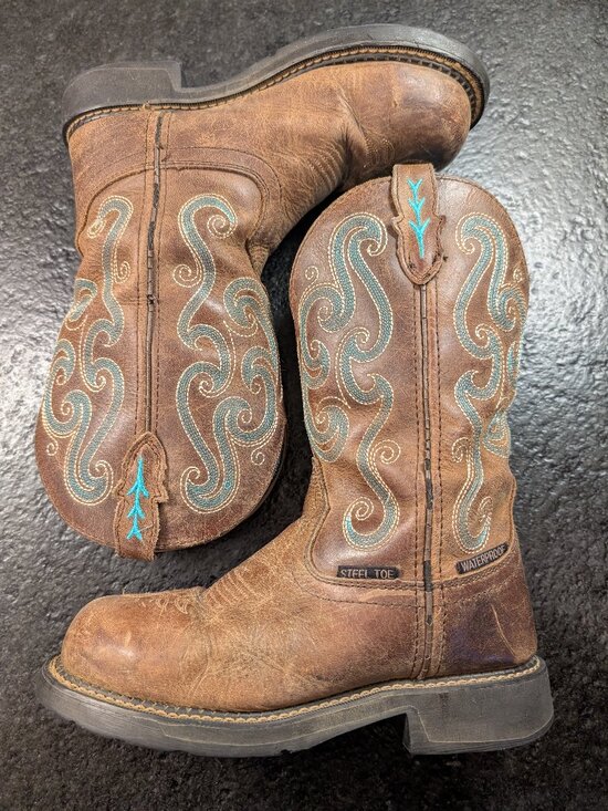 Justin Tasha Work Boot Brown Teal Women's Size 6.5 B WKL9991 Cowboy Cowgirl - Picture 6 of 8